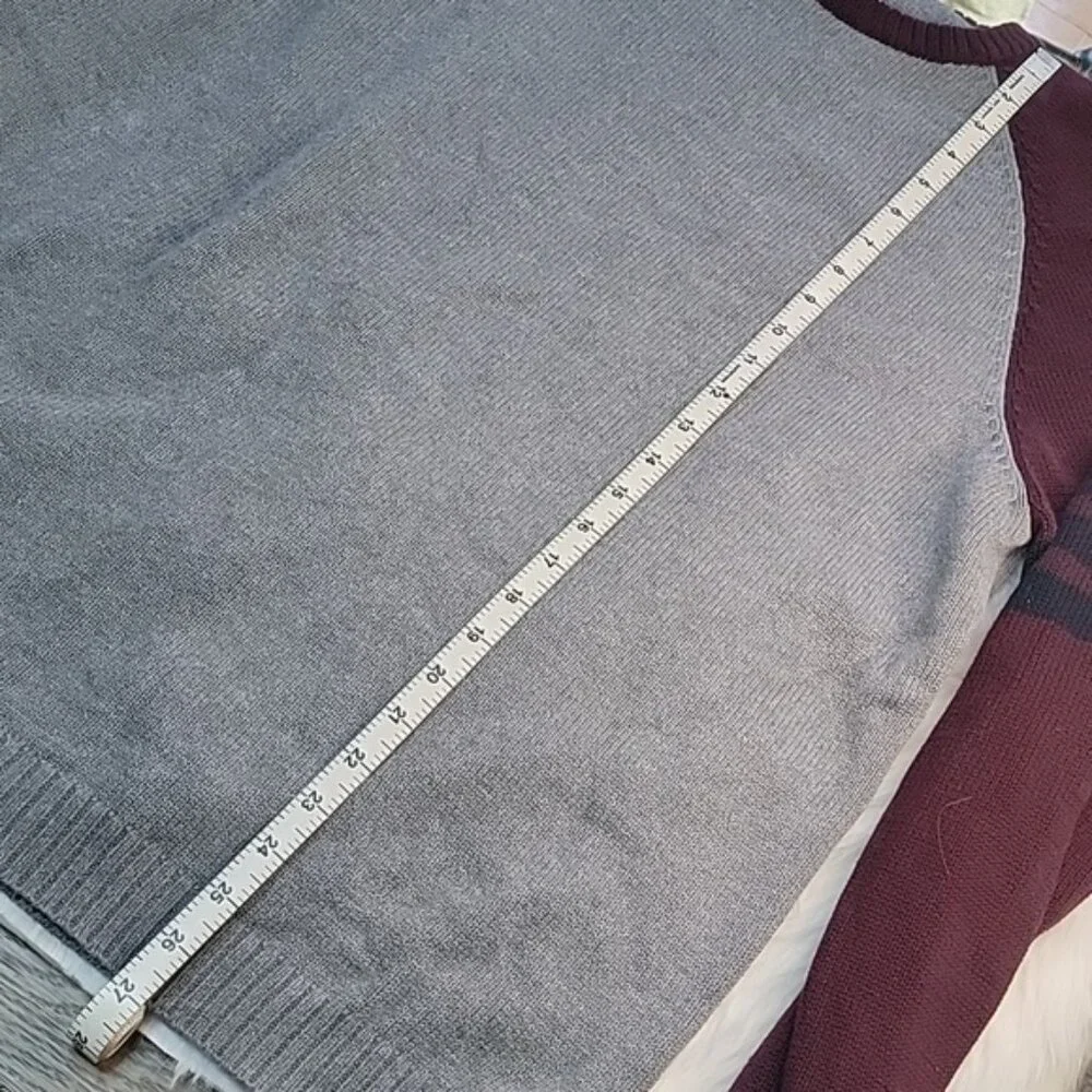 J.CREW Men's Gray‎ Maroon 100% Cotton Color Block Crewneck Casual Preppy Sweater